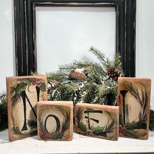 Hand Painted Rustic Wood Block NOEL Christmas Sign